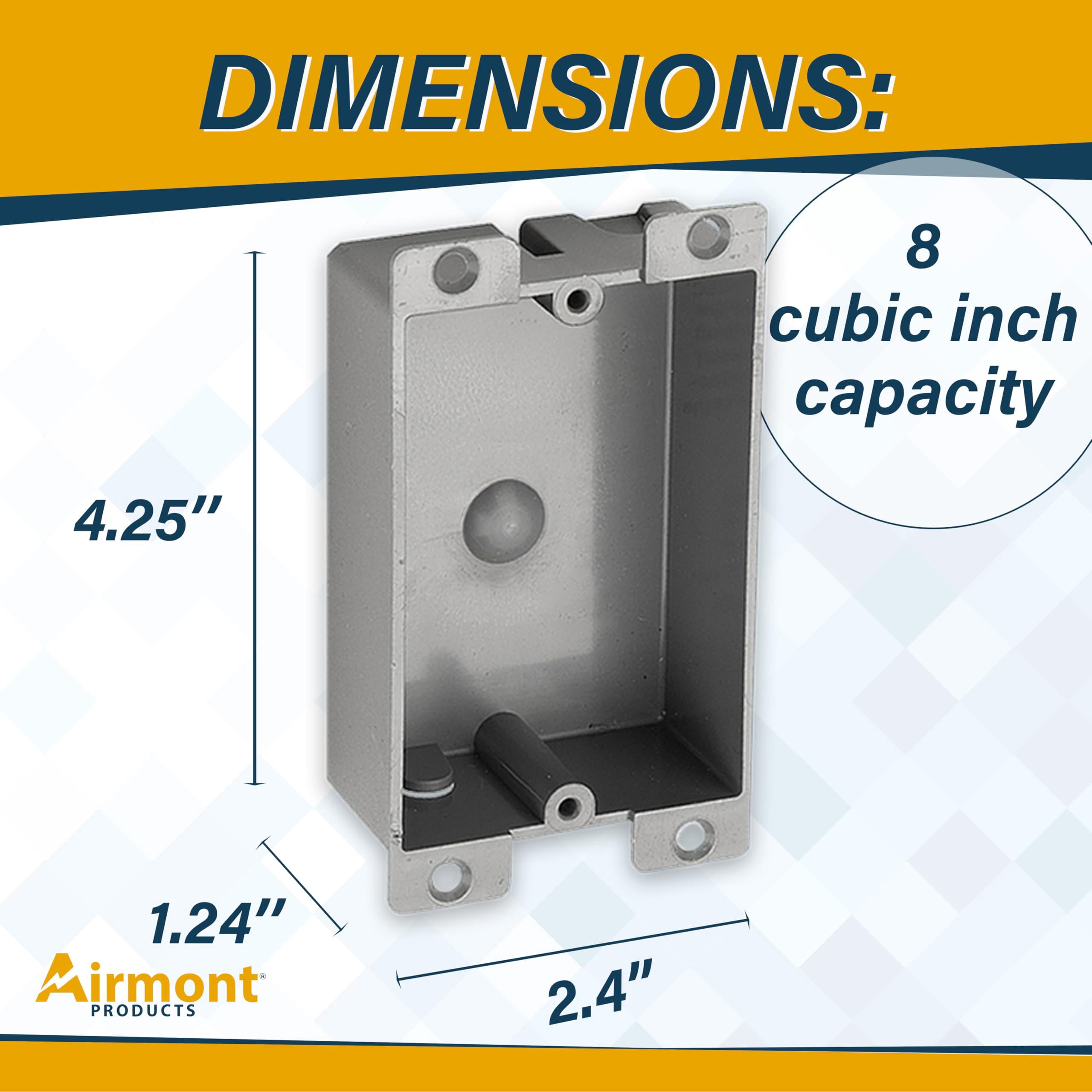 Old Work Round Electrical Box, One-Gang Grey PVC Junction Box, Electrical Old Work Box with Built-in Mounting Tabs, Mounting Wings, 2-Hour Fire Rated Walls 12, 8 Cubic Inch Box