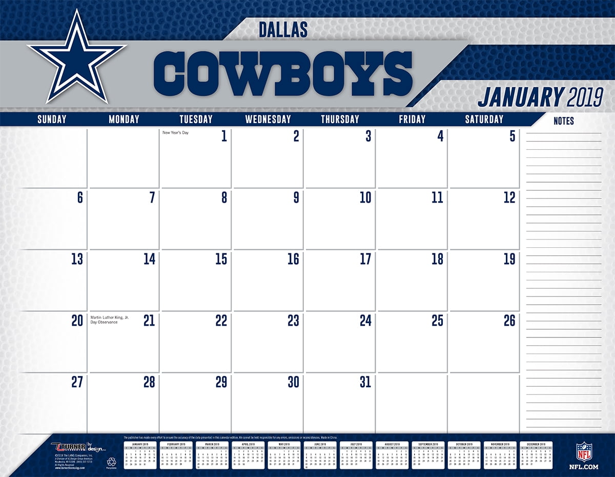 2019 22x17 Desk Calendar Dallas Cowboys Com
