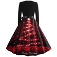 thumbnail image 4 of Christmas Dresses for Women Long Sleeve Flare Dress with Merry Christmas Print for Hollow Party Casual Square Collar Dresses,Wine,XL, 4 of 4