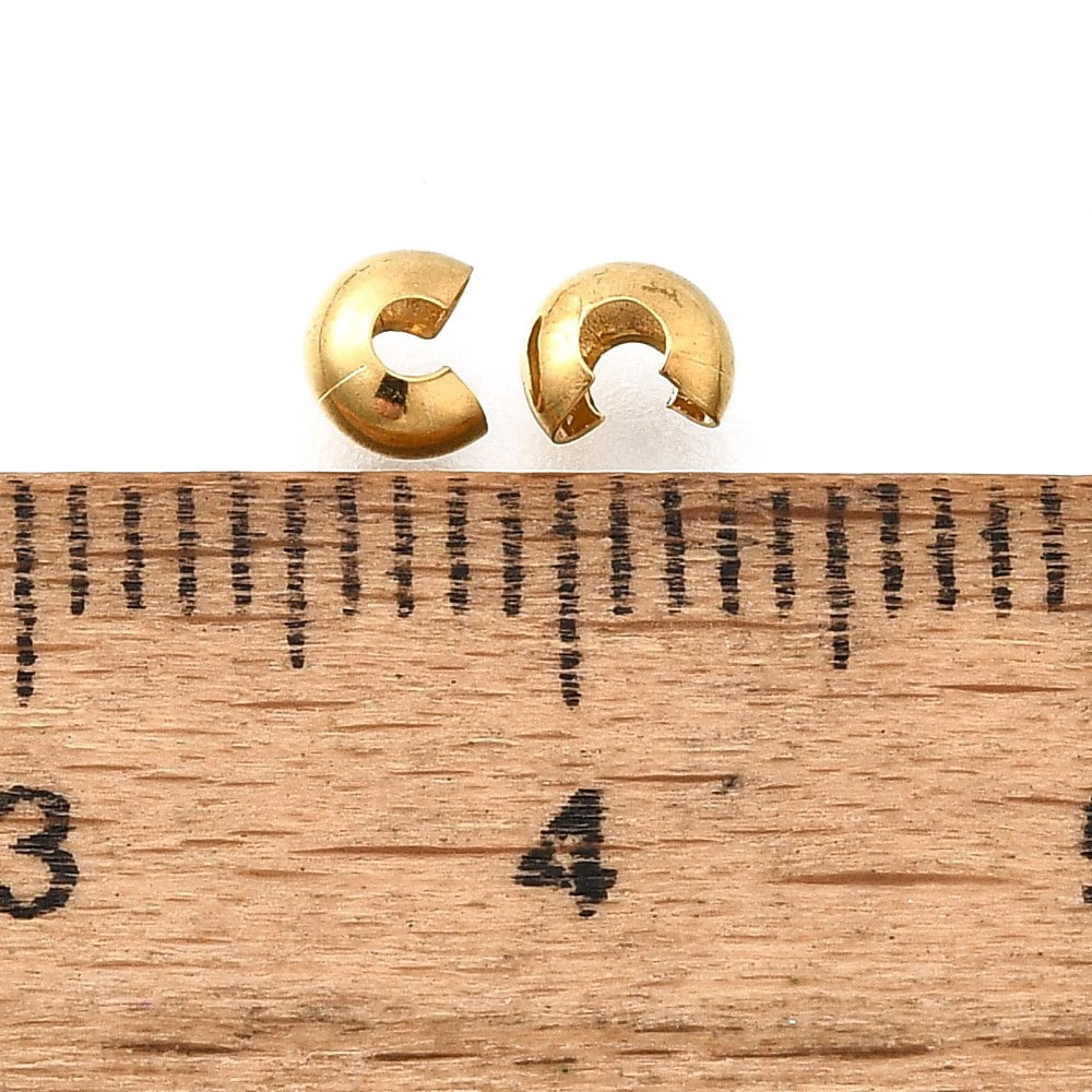 304 Stainless Steel Crimp Beads Covers Real 18K Gold Plated 4x3.5x2.5mm