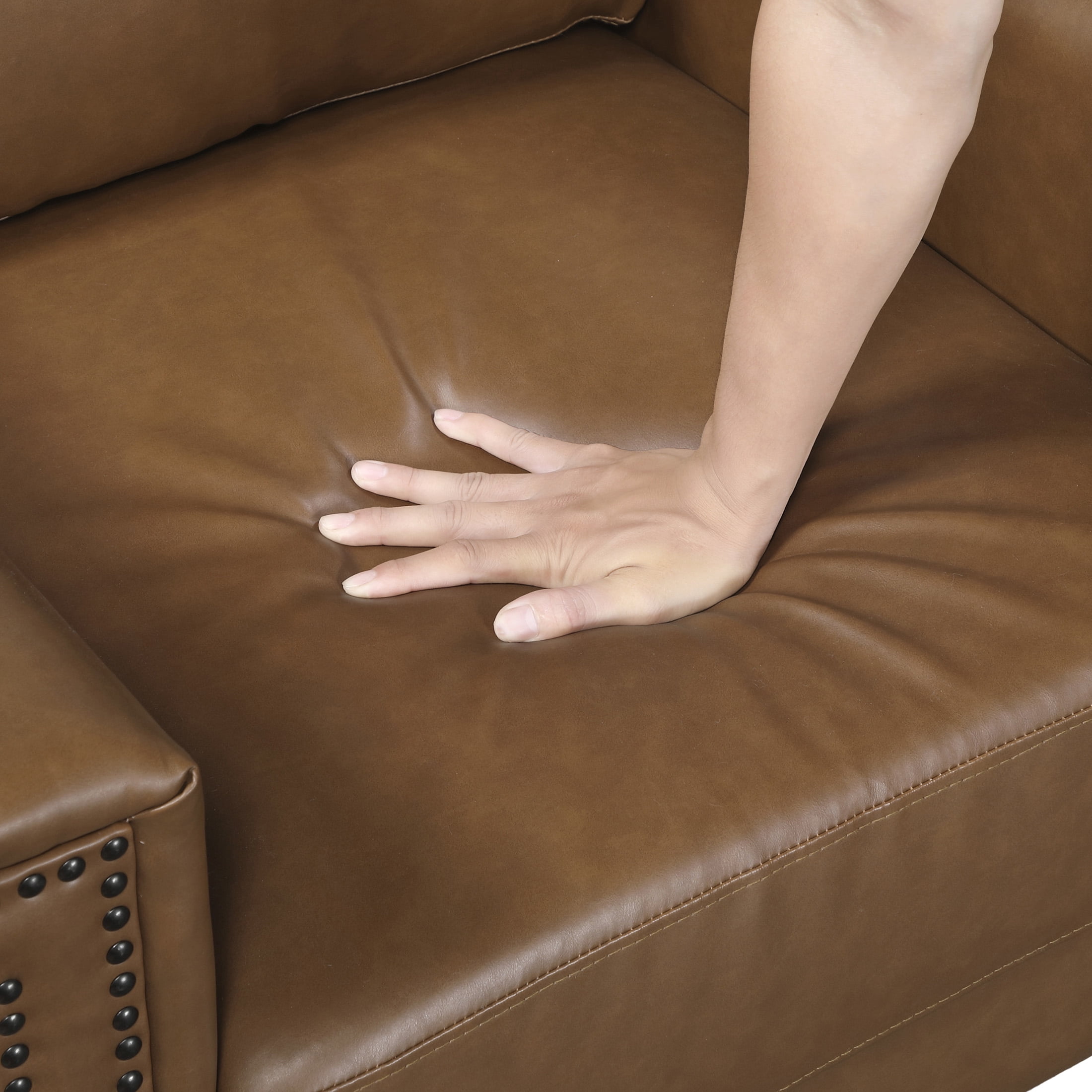 OakvillePark Hartwell Faux Leather Love Seat with Nailhead Trim, Brown