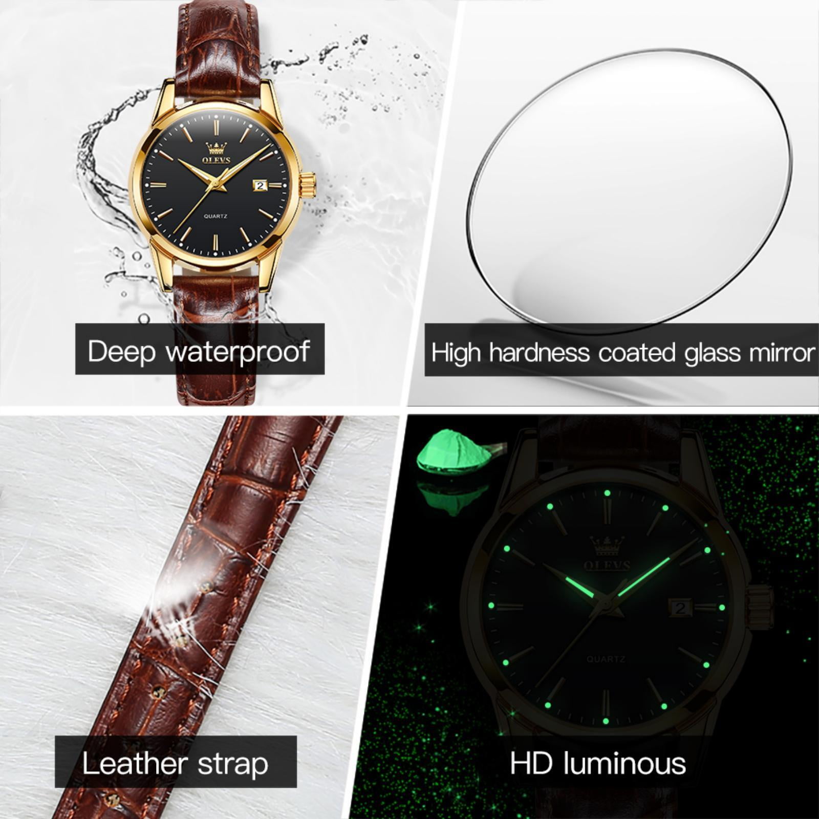 OLEVS Watches for Women Luxury Dress Analog Quartz Easy Read Digital Date Classic Luminous Brown Leather Strap Waterproof Female Wrist Watches Relojes para Mujer