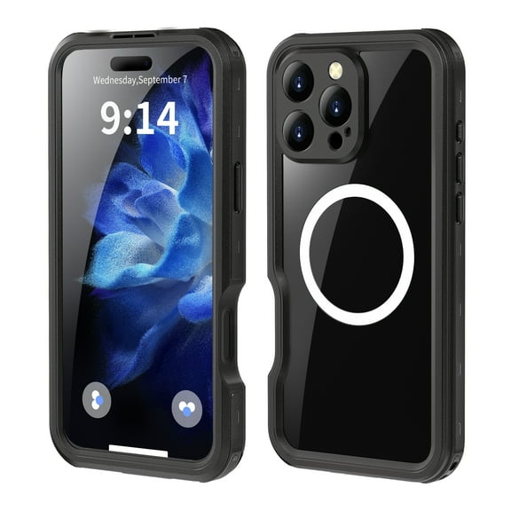 ELEHOLD Case for iPhone 16 Pro Max, Military Shockproof Waterproof Full Body Protection Case Built-in Screen Protector Lanyard,Black