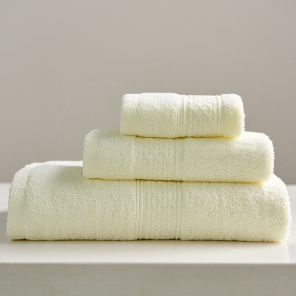 Zhuge 3 Pack Ultra Soft Cotton Towel Set, Includes 28x55 Inch Bath Towel, 13x29 Inch Hand Towel & 13x13 Inch Wash Cloth, Perfect for Daily Use, Compact & Lightweight, Light Yellow