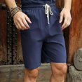 thumbnail image 3 of Pantalones cortos de lino para hombre, tallas grandes, verano, verano, cintura elástica, bermudas de lino informales, ropa de playa para hombre., 3 of 4