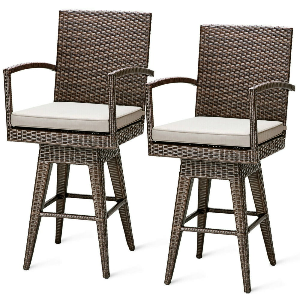 Gymax 2PCS Rattan Wicker Swivel Bar Stool Chair Patio Outdoor - Walmart