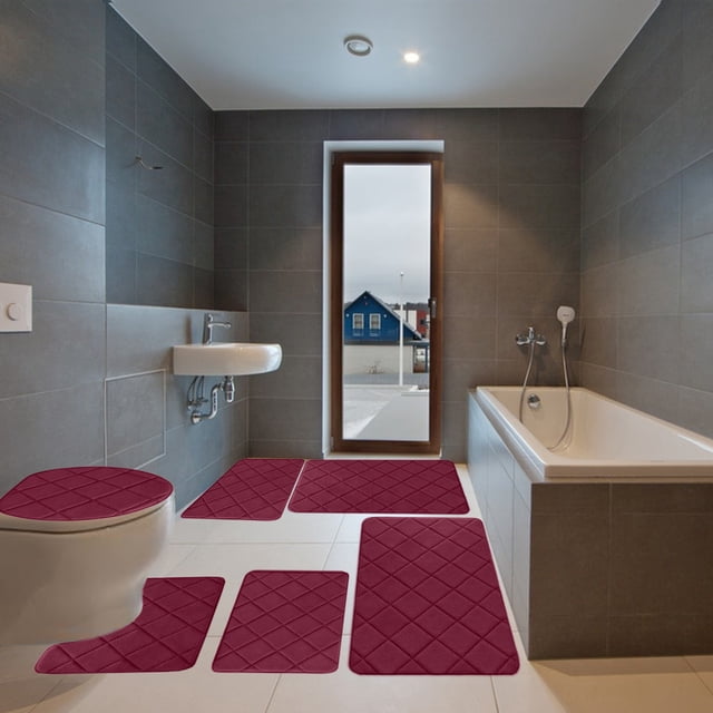 Fwttom Foam Bath Mat 6 Set Whole Room Bathroom Rugs for 6 PCS Toilet Mats Universal Soft Comfortable Water Absorption Non Slip Thick Machine Washable Easy Dry