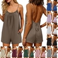 thumbnail image 1 of Lovzfmll Combinaison pour Femmes, Col Rond Sans Manches avec Bretelles Spaghetti et Dos Bas, Barboteuse Courte Décontractée à Jambe Grand Brun, P, 1 of 6