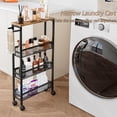 thumbnail image 7 of Seamika 5-Tier Slim Rolling Cart with Wooden Tabletop,Mobile Metal Utility Storage Cart,Slide Out Narrow Cart for Tight Spaces on Bathroom Kitchen Laundry Room Bedroom Apartments Dormitory,Black, 7 of 7