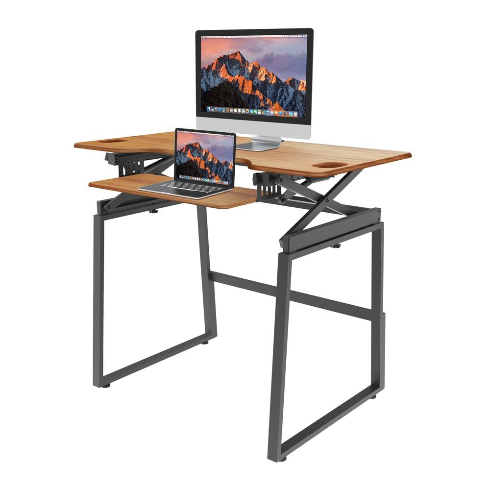 Rocelco 46" Large Height Adjustable Standing Desk Bundle - Teak wood Grain