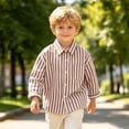 thumbnail image 2 of FYDUU Toddler Boys Long Sleeve Striped Shirt School Uniform Tops Child Kids Button Down Dress Shirts Little Boy's Back To School Shirt 5-6 Years, 2 of 6