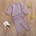 thumbnail image 4 of Toddler Baby Boy Girl Clothes 6M 12M 18M 24M 3Y 4Y 5Y Cotton Linen Long Sleeve Button Pullover Tops Drawstring Pants Set Casua, 4 of 8