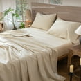 thumbnail image 5 of MooMee 100% Washed Cotton Sheet Set King Linen Like Textured Breathable Durable Soft Comfy 4pcs (Almond Milk Grey), 5 of 6
