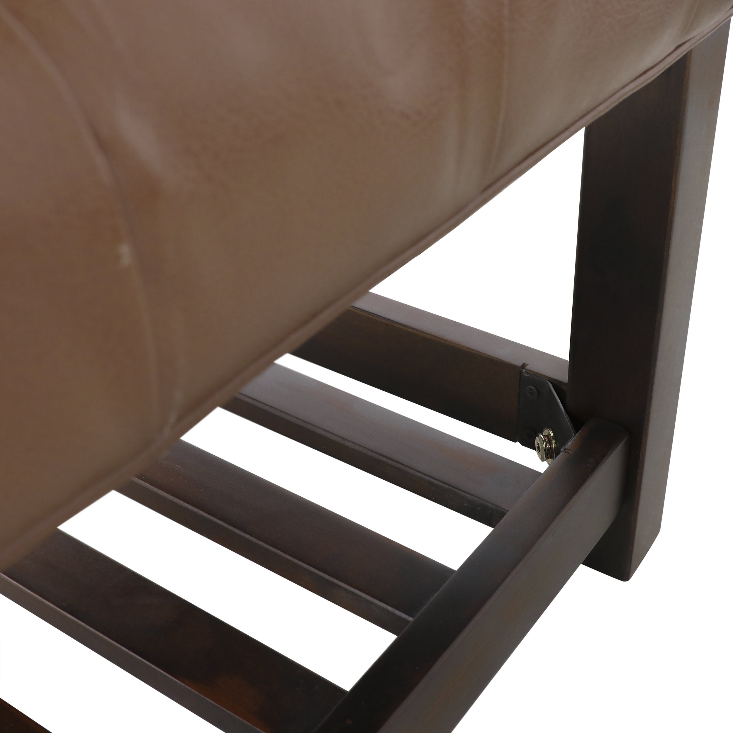 Noble House Wichita Faux Leather Button Tufted Bench with Shelf, Cognac Brown and Dark Walnut
