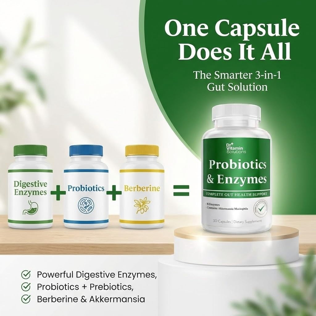 DR Vitamin Solutions GLP-1 Support Digestive Enzymes & Probiotic Supplement Capsules with Akkermansia, 30 Count