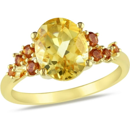 3-5/8 Carat T.G.W. Citrine and Madeira Citrine Yellow Rhodium-Plated Sterling Silver Cocktail Ring