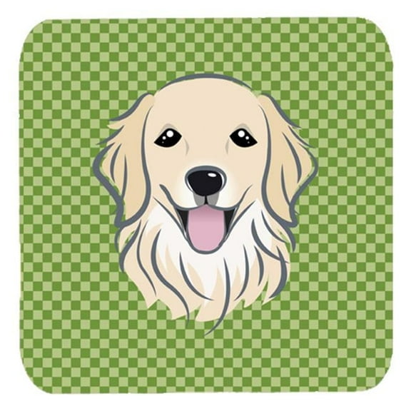 Green Checkered Golden Retriever Foam Coasters Set Of 4