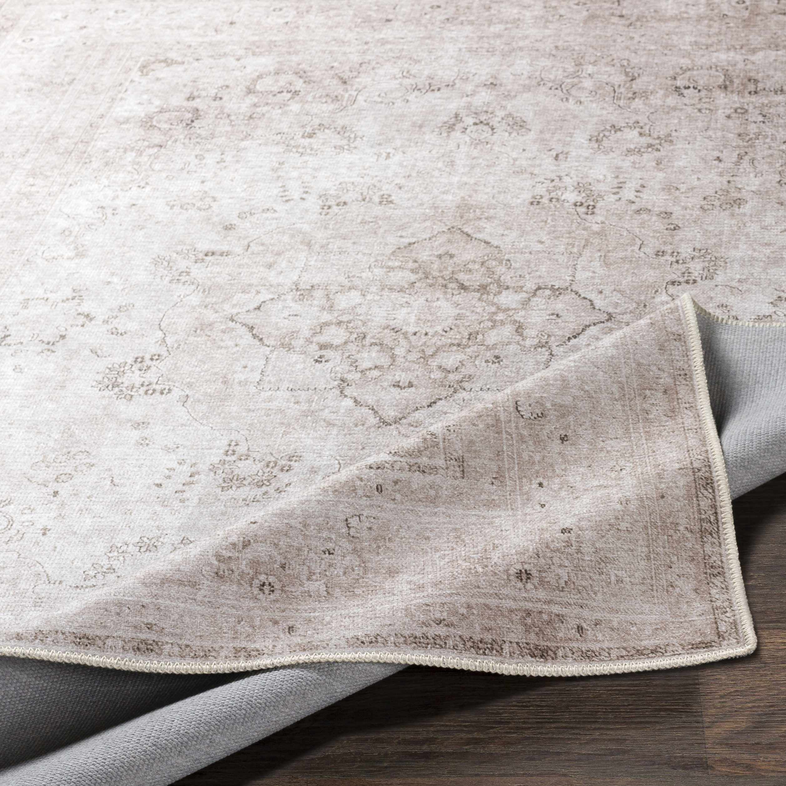 Hauteloom Bethany Traditional Medallion Living Room Bedroom Neutral Area Rug - Machine Washable - Vintage Distressed Faded - Boho Bohemian - Beige, Light Pink, Green - 6'7" x 9'
