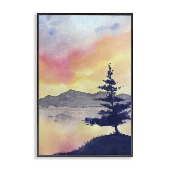 Stupell Industries Radiant Sunset over Lake Landscape & Nature Painting Black Framed Art Print Wall Art, 12 x 18