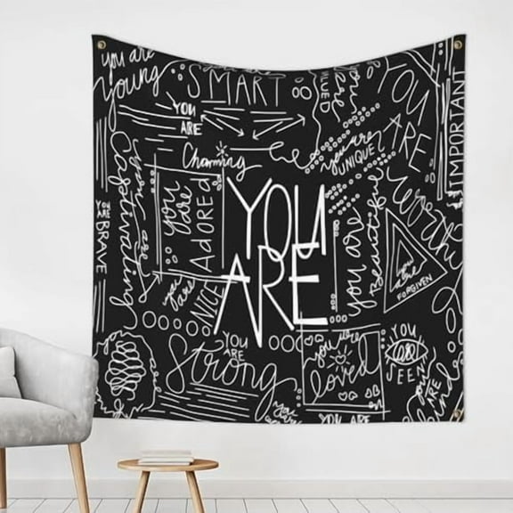 Quote You Are Wall Tapestry Inspirational Classroom Positive Kids Tapestries Wall Hanging Motivational Positive Affirmations Saying Aesthetic Tapestry for Bedroom Dorm (Black 40" x 40")