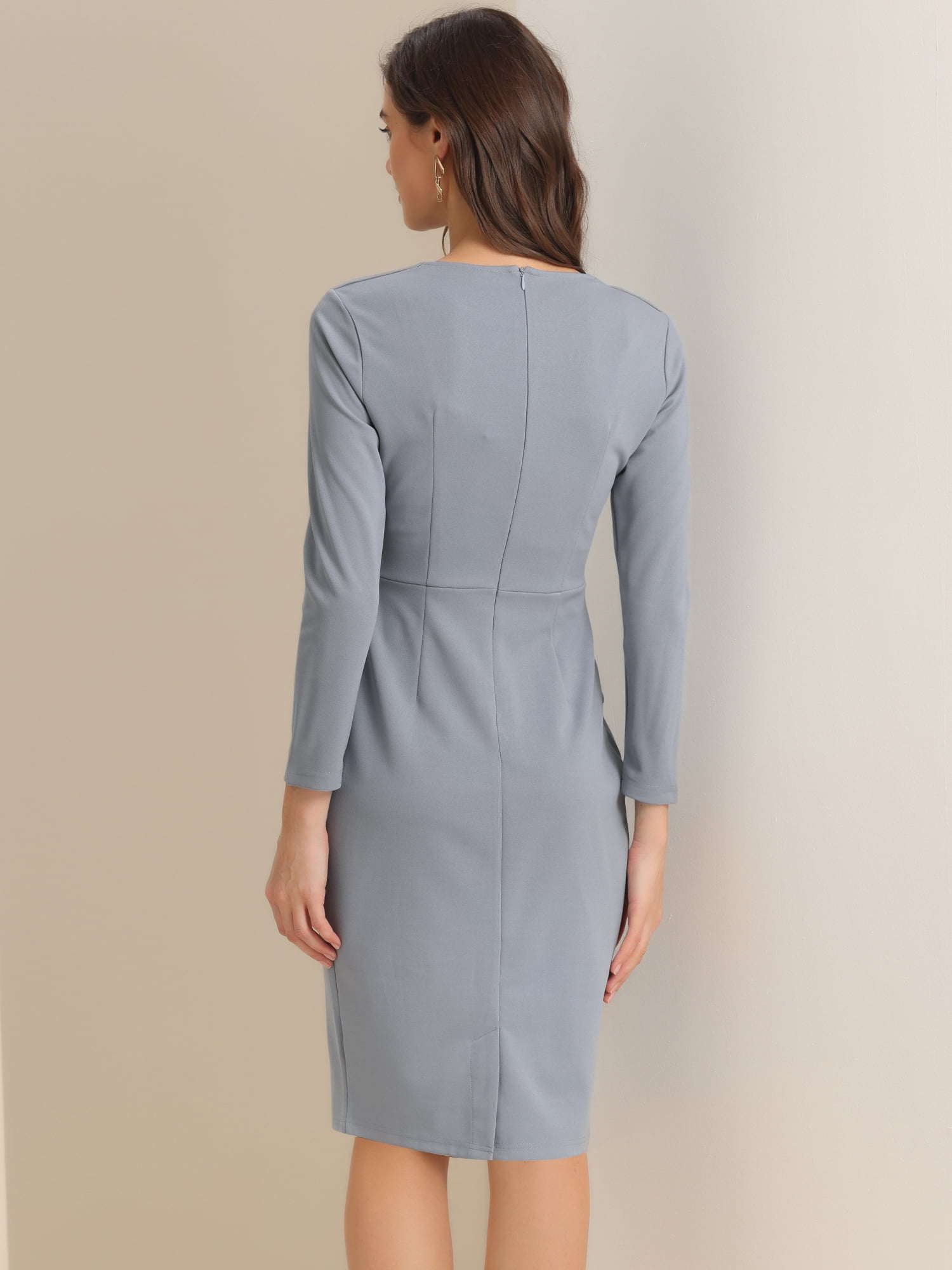 DARING DIVA Bodycon Round Neck 3/4 Sleeve Peplum Wear Sheath Dress M Blue Gray