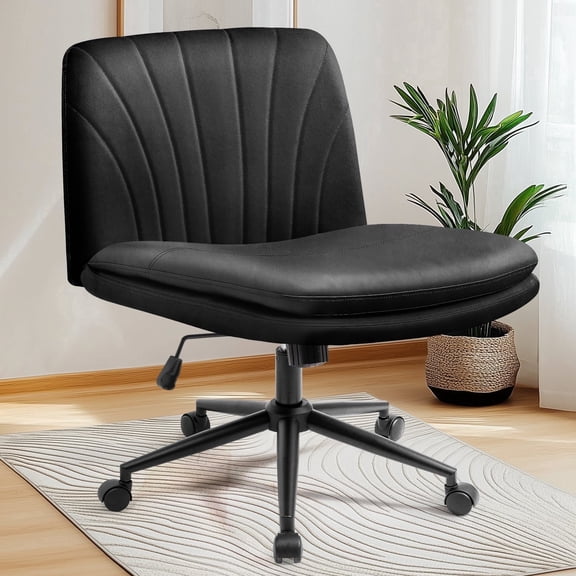 NEO CHAIR Criss Cross Chair with Wheels, Cozy Wide PU Leather Seat, Black