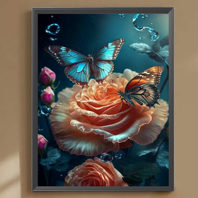 Cuadros Decorativos 5D bricolaje redondo completo taladro diamante pintura rosa mariposa Kit decoración del hogar (NH3352) Wdftyju embutido en tela