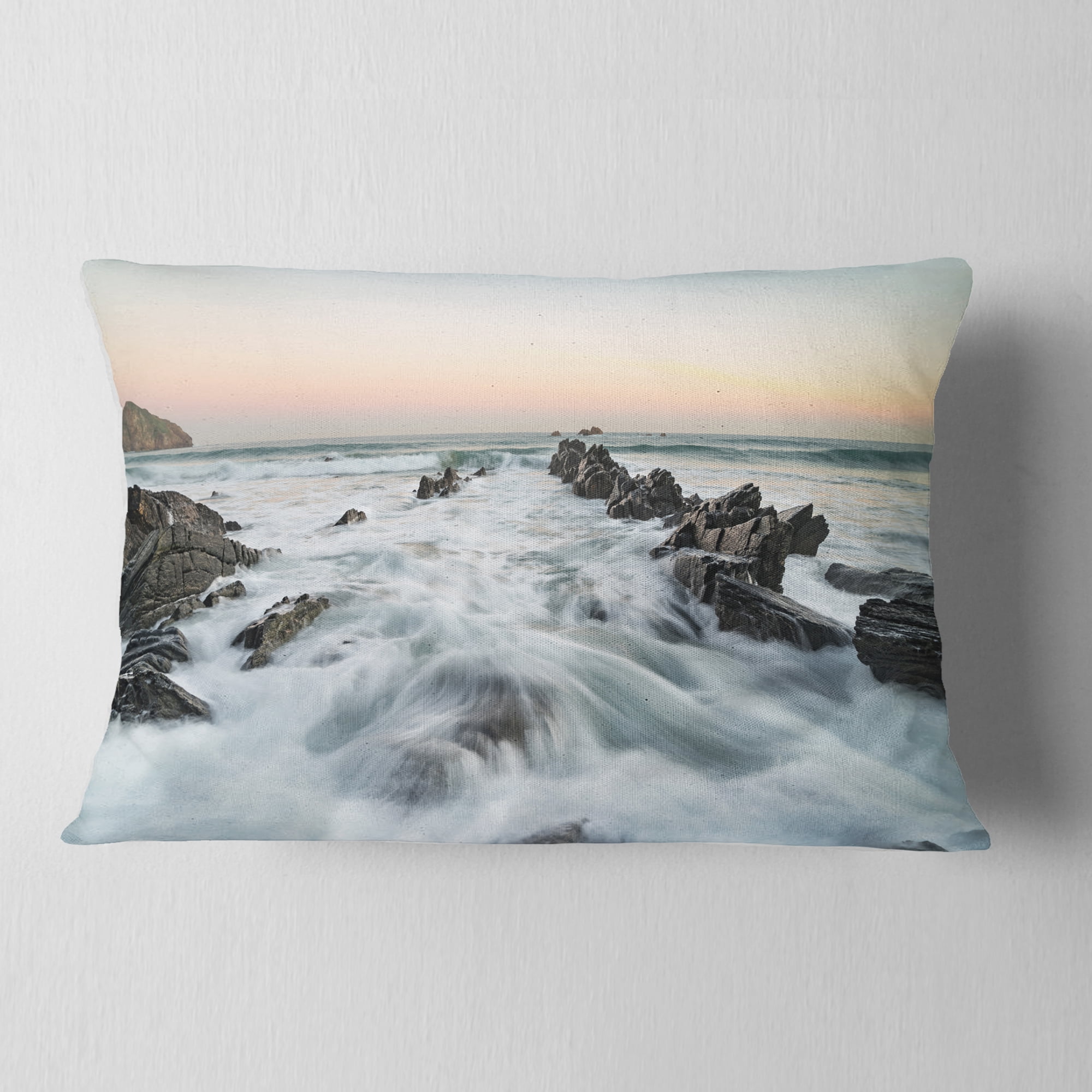 Designart 12" x 20" Blue Polyester Throw Pillow