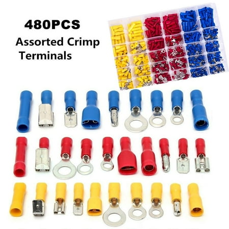 Spade Wire Connectors (480 Pcs Mixed Assorted Crimp Terminal Connectors Set,Electrical Wire Connector Spade Terminal Assortment Kit with Storage)