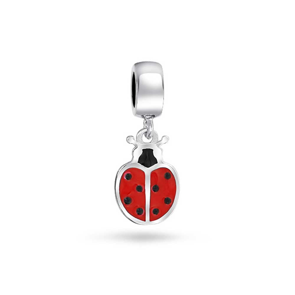 RED AND BLACK LADYBUG CZ CRYSTAL .925 Sterling Silver EUROPEAN Bead Charm