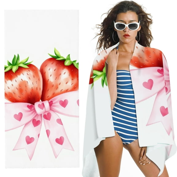 RKSupls Strawberry Bow Microfiber Beach Towel, Extra Large Quick Dry Lightweight Towel for Travel Swimming Camping, Soft Super Absorbent- 30x60 in
