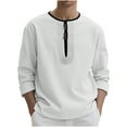 thumbnail image 2 of Taqqpue Men Long Sleeve Shirt Casual Solid Color Crewneck Button T Shirts Fall Loose Fit Plus Size Pullover Tops for Men, 2 of 9