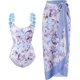thumbnail image 1 of Trajes de baño de una pieza para mujer con pareo de playa para cubrir faldas largas, trajes de baño de dos piezas con estampado vintage, 1 of 4