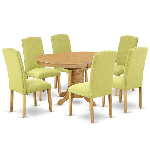East West Furniture Dining Room Set Oak, AVEN7-OAK-07