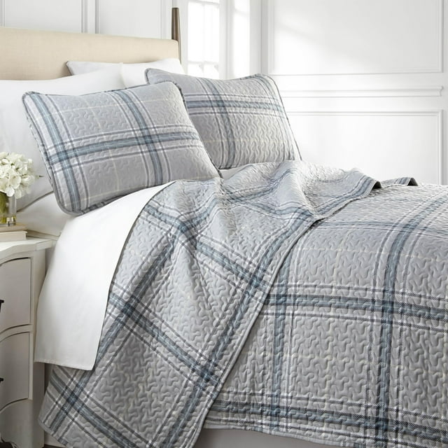 Southshore Fine Living Inc. Juego De Ropa De Cama De Tamaño Queen De 3 Piezas, Edredón A Cuadros Tamaño Matrimonial O Queen Con 2 Fundas, Colcha De Microfibra Para Cama Queen O Matrimonial, Juego De C