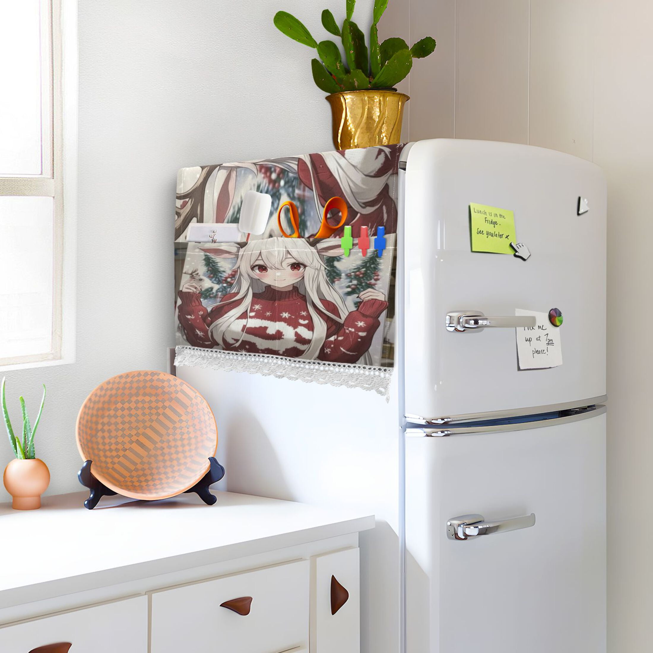 The Antler GirlWasher and Dryer Covers Dust-Proof and Oil Resistant Fridge Cover with 4 Storage Pockets Washing Machine Top Cover for Laundry Kitchen Home 51.2 x 22 In