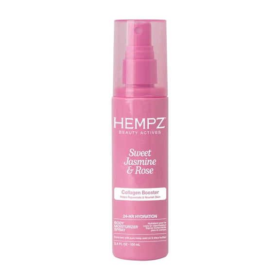 Hempz Beauty Actives Sweet Jasmine & Rose Moisturizing Body Fragrance Spray with Nourishing & Rejuvenating Collagen Booster, 3.4 fl oz