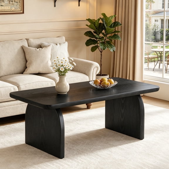 Fnova Farmhouse Coffee Table for Living Room, 47.24" Rectangle Black Coffee Table, Easy Assembly