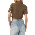 thumbnail image 3 of INSPIRE CHIC Women's Cropped Denim Jacket Short Sleeve Button Front Jean Jacket 3XL Brown, 3 of 5