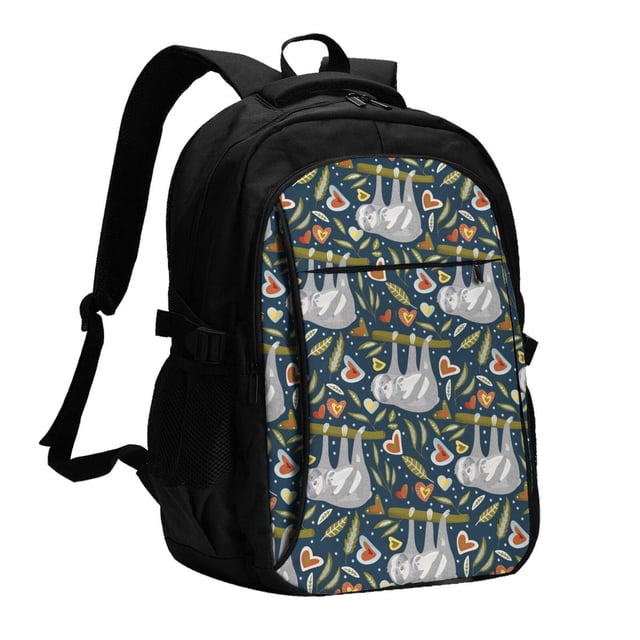 Balery Cute Sloth Mochila con carga USB para hombre y mujer - Mochila impermeable y antirrobo para portátil con puerto USB para viajes, trabajo, estudios y universidad
