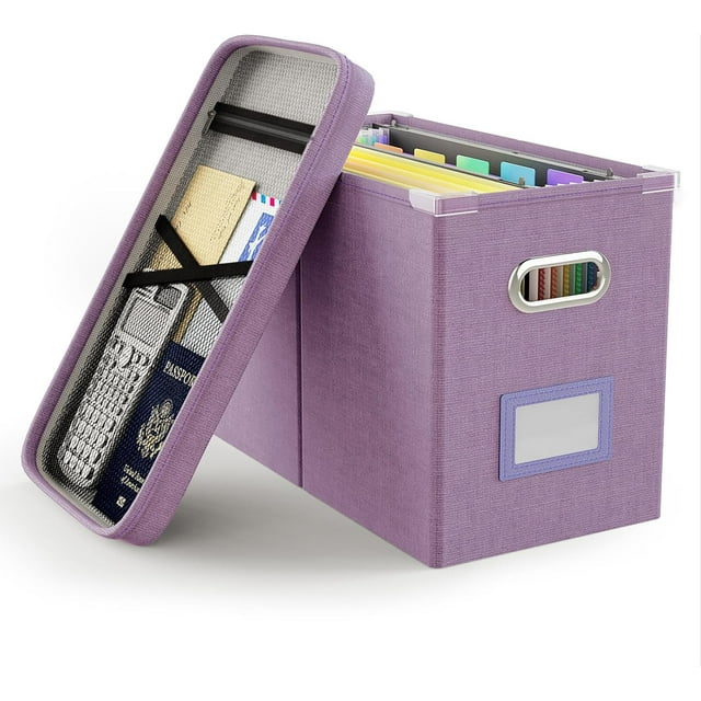 File Organizer Box File Box for Letter Size Files Storage Hanging File Folder Organizer with Mesh Pocket on Lid Portable Filing Box with Handle for Office/Home/School( )