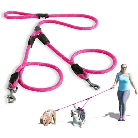 UPC: 0735255514858 | Pawtitas Two Dog Leash 6 ft Reflective Pet Rope Pink Dog Leash for 2 Dogs Medium – Large