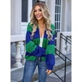 thumbnail image 3 of Womens 2025 Long Sleeve Fall Cropped Cardigan Sweaters Color Block Open Front Casual Loose Knit Outwear Blue S, 3 of 8