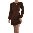 thumbnail image 1 of Gupgi Robe Tricotée à Manches Longues pour Femmes, Couleur Unie, Décontractée, Ourlet à Volants, Froncée, Mini Robes, 1 of 7