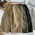 thumbnail image 4 of WhouRiu Big Boys' Pants With Pockets Elastic Waist Wide Leg Cargo Sweatpants Kids Stylish Streetwear Fall Trousers Beige,Sized 9-10, 4 of 8