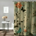 thumbnail image 2 of Creowell Abstract Shower Curtain, Old Dated Vintage Retro Antique Image with Floral Swirls Art Print, Cloth Fabric Bathroom Decor Set with Hooks, Brown Turquoise White, 2 of 7