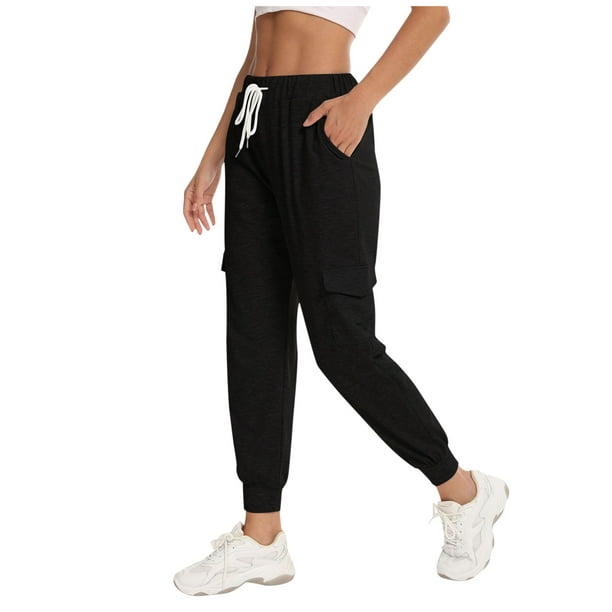 LEEy-World Sweat Pants for Womens Women's Elastic Waist Jogger Pants Color  Block Drawstring Hem Loose Fit Sporty Sweatpants Black,S