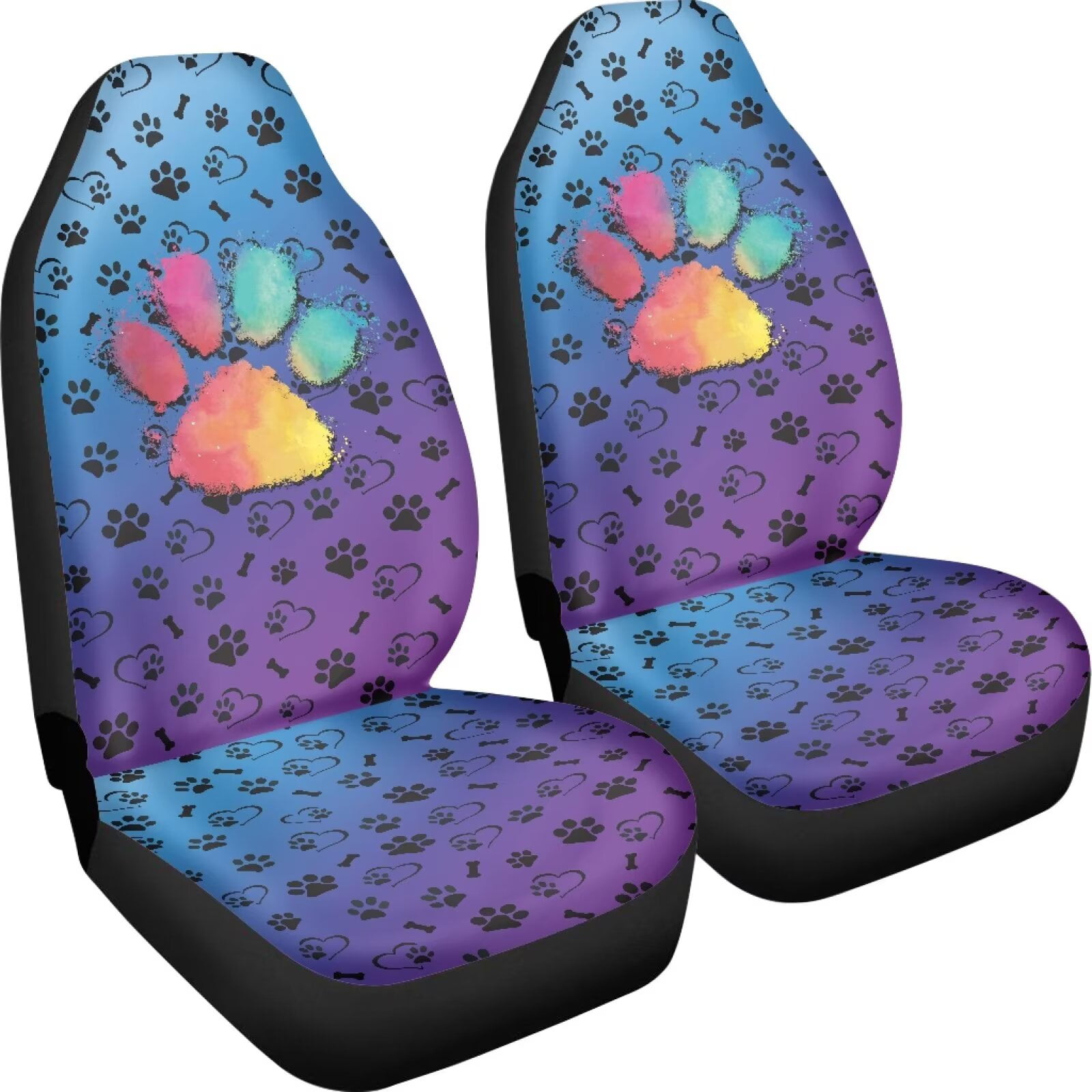 Uourmeti Rainbow Dog Paw Pattern 2 Pack Car Seat Covers for Front Seats Cute Car Accessories for Women Girl Vehicle Decor Universal Bucket Seat Protector Cushion Cover