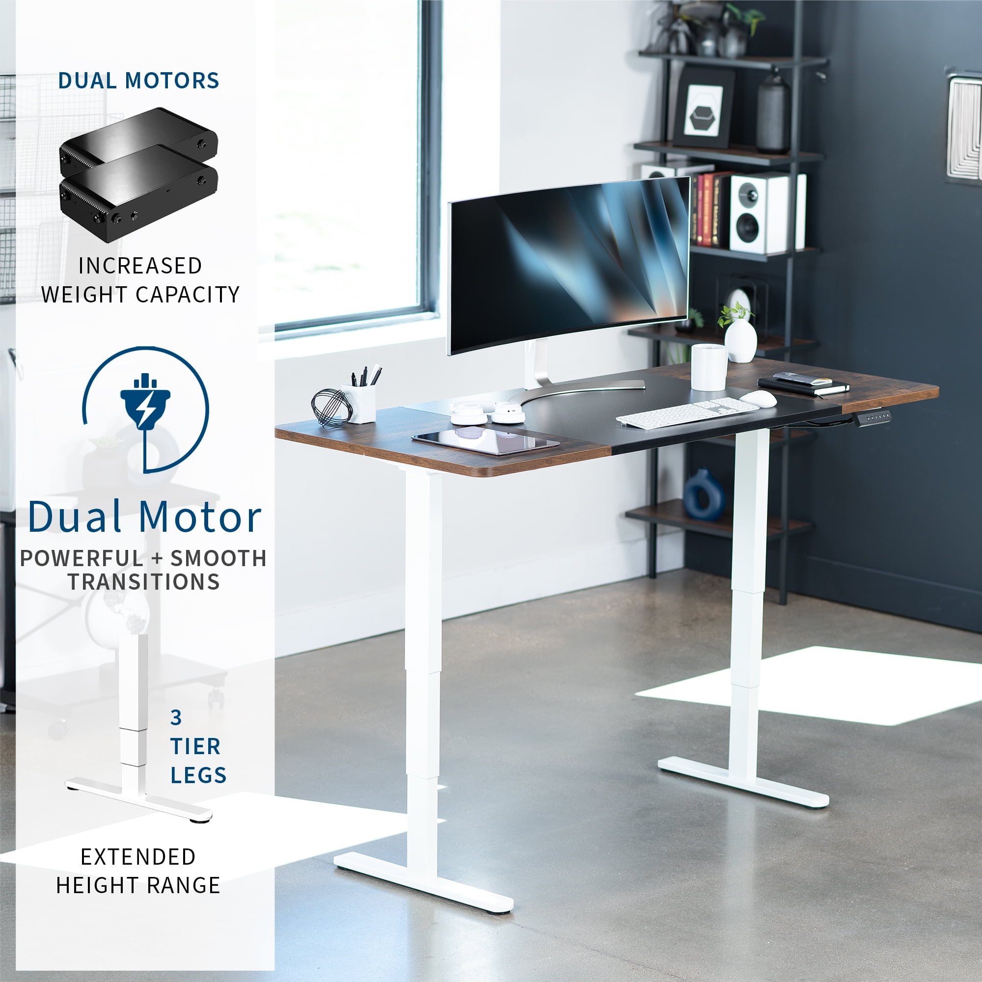 VIVO Electric 71”x30” Stand Up Desk, Black/Vintage Brown Table Top, White Frame