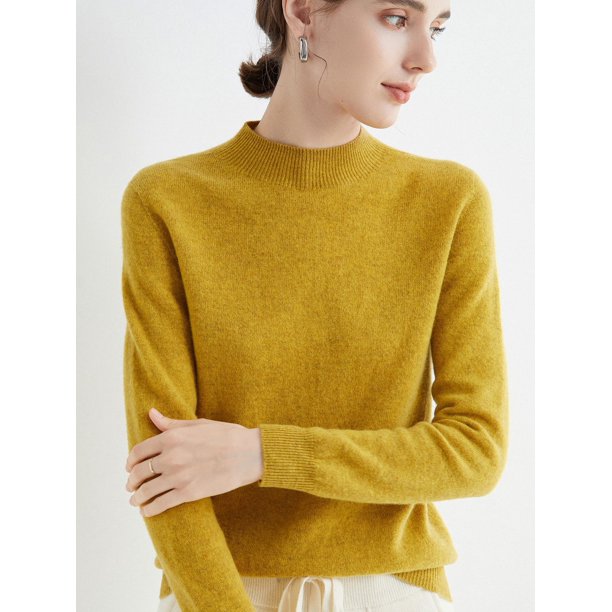 Suéter de cuello alto de lana pura de primera línea sin costuras para mujer, camisa de punto azul Klein de manga larga